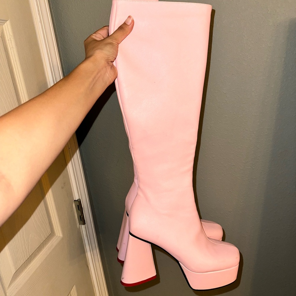 Dolls kill Pink Platform Knee-High Boots
